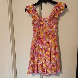 Copper Key Pink & Orange Floral Ruffle Strap Dress